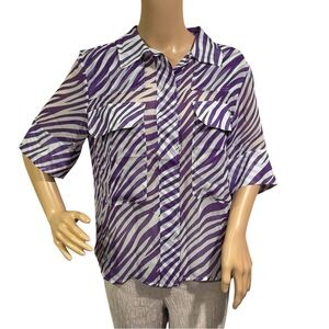 Equipment Blouse Womens Sz S Aqua Glass Tillandisia Purple Navarrel Zebra Stripe